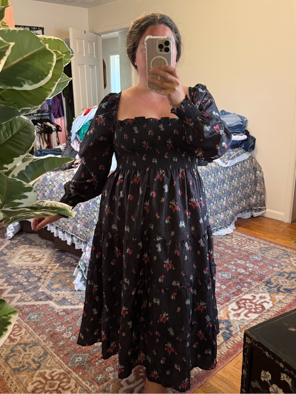 Hill House black smeared floral “The Nap Dress”